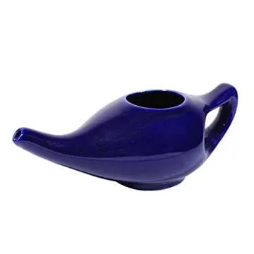 HealthGoodsIn Ceramic Neti Pot, Dishwasher Safe, Premium Handcrafted with 2 Silicone Nozzle and Salt for Sinus - 225 Ml. Capacity (Elegant Violet)