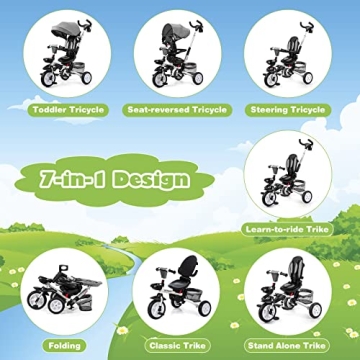 BABY JOY Tricycle 7-in-1 Adjustable & Safe Riding Solution