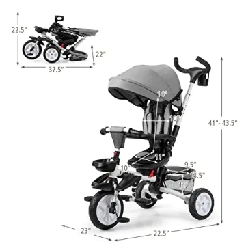 BABY JOY Tricycle 7-in-1 Adjustable & Safe Riding Solution