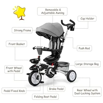 BABY JOY Tricycle 7-in-1 Adjustable & Safe Riding Solution