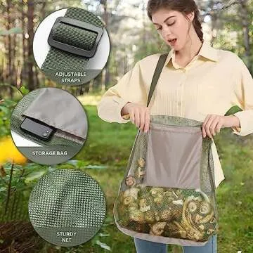 Mushroom Foraging Bag (17x16 Inches) - Foraging Kit With Mesh Bag, Adjustable Shoulder Strap, Mushroom Basket With Smartphone Pocket - Mushroom Hunting Bag, Ideal Gift For Mushroom Foragers (2 pack)