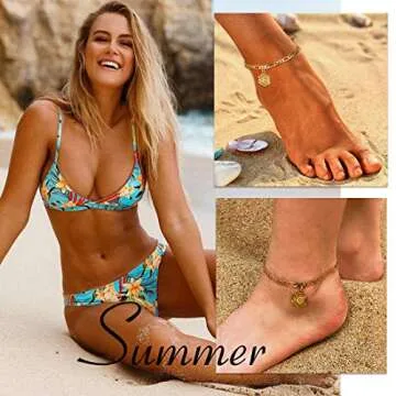 U7 Gold Figaro Anklets, 18k Gold Plated Chunky Chain Foot Bracelet Initial M Ankle Bracelets for Women