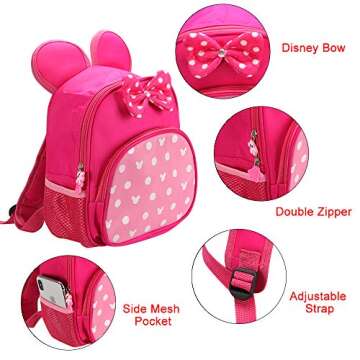 Voikukka Pink Cute Kid Backpacks for Little Girls Mini Mouse Backpack Toddler Bookbag Small Kids Pre...