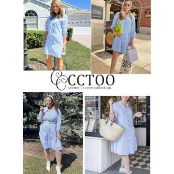 CCTOO Women’s Summer Dress Casual V Neck Button Down