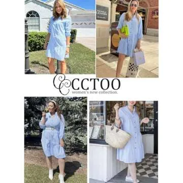 CCTOO Women’s Summer Dress Casual V Neck Button Down