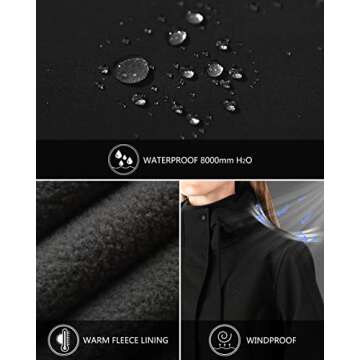 Outdoor Ventures Women's Lightweight Waterproof Fleece Lined Hooded Softshell Rain Jacket, Warm Windbreaker Long Coat