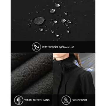 Outdoor Ventures Women's Lightweight Waterproof Fleece Lined Hooded Softshell Rain Jacket, Warm Windbreaker Long Coat