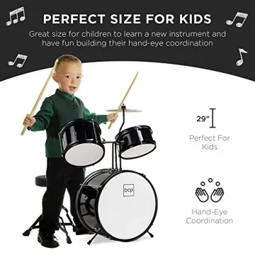 Kids 3-Piece Beginner Drum Set with Throne & Sticks