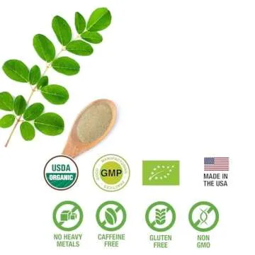 SUPREME HERBALS, 100% Raw and Pure Moringa Leaf Powder. Organic Certified Moringa Leaf. Natural Superfood with Essential Amino Acids, Antioxidants, and Omega 3, 8 oz Resealable Bag.