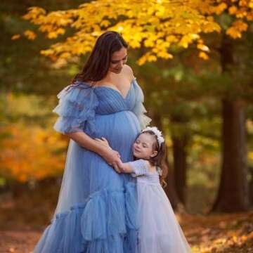 Tianzhihe Tulle Robe Maternity Dress Photoshoot Dressing Gown Sheer Long Puffy Old hollywood Robe Br...