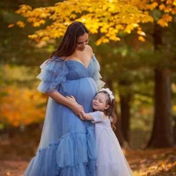 Tianzhihe Tulle Robe Maternity Dress Photoshoot Dressing Gown Sheer Long Puffy Old hollywood Robe Br...