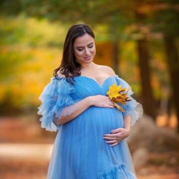 Tianzhihe Tulle Robe Maternity Dress Photoshoot Dressing Gown Sheer Long Puffy Old hollywood Robe Bridal Robe Champagne Large-X Large