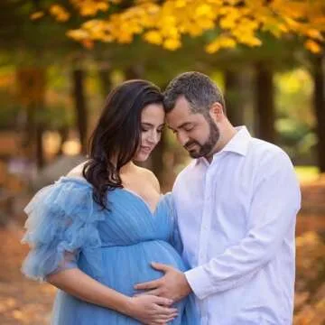 Tianzhihe Tulle Robe Maternity Dress Photoshoot Dressing Gown Sheer Long Puffy Old hollywood Robe Bridal Robe Champagne Large-X Large