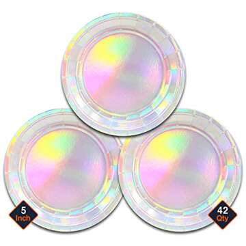 Iridescent Silver Party Plates Set Dinner And Appetizer Plates - 40 Disposable 9" Dinner Plates With 42 Disposable 5" Dessert Plates | Irisdescent Paper Plates Bulk For Parties, Events, Home, And More