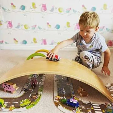 WOOD CITY Balance Board Kids, 35 Inch Wooden Wobble Board for Toddlers, Kids and Adults,Waldorf Toys, Curvy Rocker Board for Yoga and Exercise Indoor & Outdoor, Gifts for Kids Birthday and Christmas