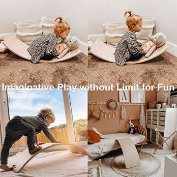 WOOD CITY Balance Board Kids, 35 Inch Wooden Wobble Board for Toddlers, Kids and Adults,Waldorf Toys, Curvy Rocker Board for Yoga and Exercise Indoor & Outdoor, Gifts for Kids Birthday and Christmas