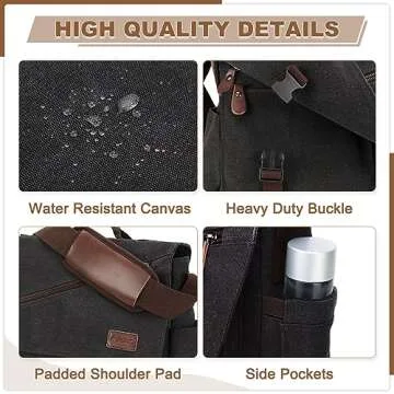 RAVUO Messenger Bag for Men,Water Resistant Canvas Satchel 15.6 Inch Laptop Briefcases Business Shoulder Crossbody Bag