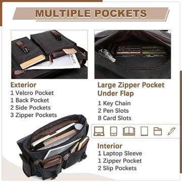 RAVUO Messenger Bag for Men,Water Resistant Canvas Satchel 15.6 Inch Laptop Briefcases Business Shoulder Crossbody Bag