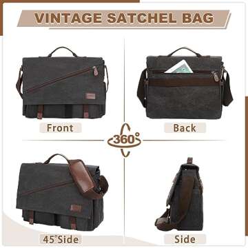 RAVUO Messenger Bag for Men,Water Resistant Canvas Satchel 15.6 Inch Laptop Briefcases Business Shoulder Crossbody Bag
