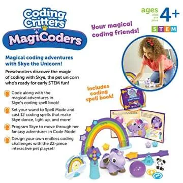Learning Resources Coding Critters MagiCoders: Skye the Unicorn, Screen-Free Early Coding Toy For Kids, Interactive STEM Coding Pet, 22 Pieces, Ages 4+