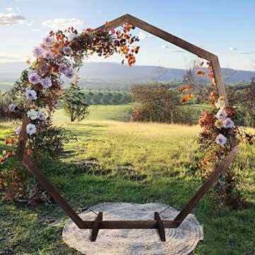 Wooden Wedding Arch 7.2FT, Heptagonal Wood Arch for Wedding Ceremony, Wood Arch for Weddings, Parties, Indoor, Outdoor, Backdrops, Garden Decorations