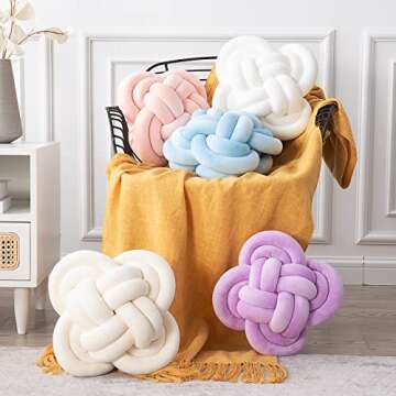 Xiashrk Knot Pillow, Decorative Throw Pillows with Soft Plush for Couch, 12" Knotted Pillows White Dorm Room Decor Ball Pillow Cushion for Bed Living Room