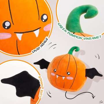 CozyWorld Pumpkin Bat Demon Plush Pillow Stuffed Animal Super Soft Sofa Cushion Stretchy Plushy Toy Halloween Party Decors Birthday 13”