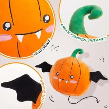 CozyWorld Pumpkin Bat Demon Plush Pillow Stuffed Animal Super Soft Sofa Cushion Stretchy Plushy Toy Halloween Party Decors Birthday 13”