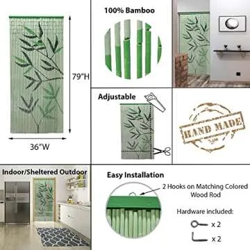 EVIDECO French Home Goods Bamboo Beaded Door Curtain 90 Strings 79" H x 36" W Leaves
