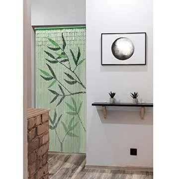EVIDECO French Home Goods Bamboo Beaded Door Curtain 90 Strings 79" H x 36" W Leaves