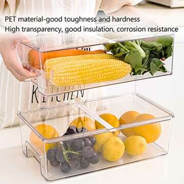 elabo Food Storage Containers Fridge Produce Saver- Stackable Refrigerator Freezer Organizer Keeper Drawers Ice Bins with Lids, Fridge Organizers and Storage for Vegetables, Berry and Fruits, 2 Pack