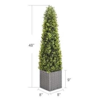 SEVENLOVE 48 Inch Artificial Boxwood Topiary Tree Set of 2, 4FT Potted Boxwood Tree Cone Topiary Artificial Plant Shrub for Front Porch Home Office Decor…