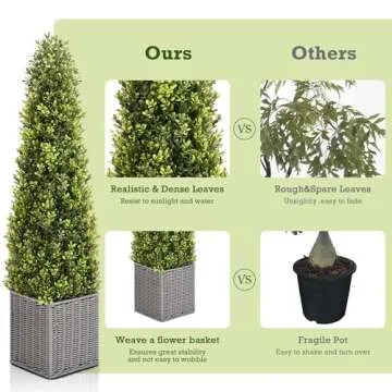 SEVENLOVE 48 Inch Artificial Boxwood Topiary Tree Set of 2, 4FT Potted Boxwood Tree Cone Topiary Artificial Plant Shrub for Front Porch Home Office Decor…