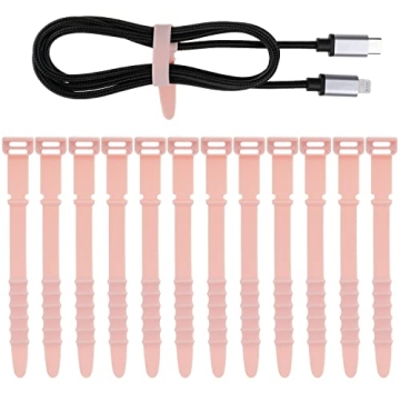 Neepanda 12 Pack Reusable Cable Zip Ties, 4.5 Inch Elastic Silicone Cord Organizer Straps for Bundli...