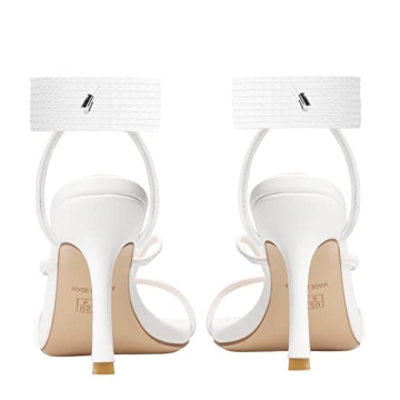 ISNOM White Lace-Up Stiletto Heels Sandals for Women