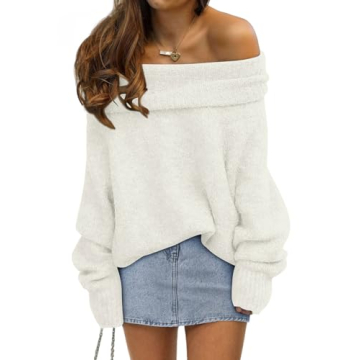LILLUSORY Women's Cozy Off-Shoulder Sweater - Trendy 2024 Winter Fashion