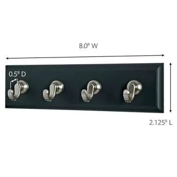 Command Key Rail, Holds up to 2 lb, 8-inch Rail with 4 Key Hooks and 6 Command Strips, Slate, Removable Key Hooks for Entryway or Hallway, Hang Keys, Hats, Dog Leashes, and Accessories