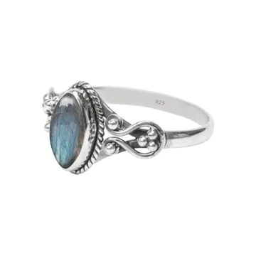 Blue Fire Labradorite Stone Ring, 925 Sterling Silver Statement Ring For Women, Handmade Ring Gemstone Promise Ring for Birthday Christmas Gift For Her Ring Size US 7