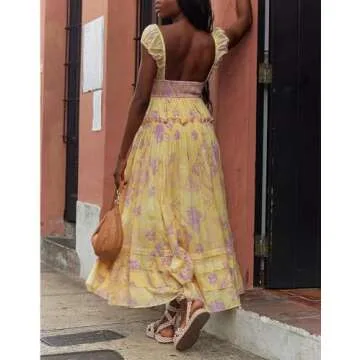 Flowy Smocked Maxi Summer Dress Women Floral Y2K