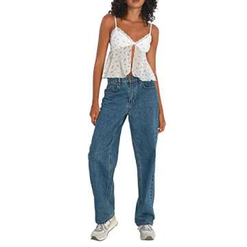 Women Y2K Backless Top Lace Trim Split Front Cami Tank Crop Tops for Going Out White M