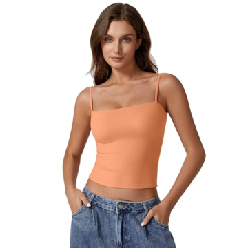 QINSEN Women Basic Spaghetti Straps Cami Shirt Amber Yellow