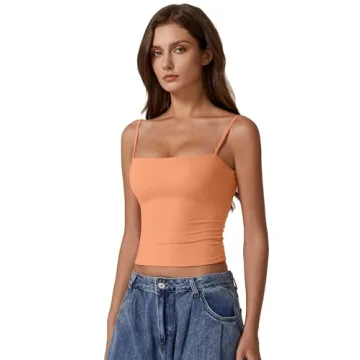 QINSEN Women Amber Yellow Double Lined Tank Top