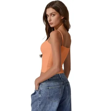 QINSEN Women Amber Yellow Double Lined Tank Top