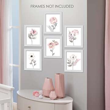 Lambs & Ivy Watercolor Floral Nursery Wall Art 6pc Set