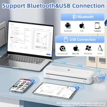 Phomemo M834 Portable Printer, Wireless Bluetooth Thermal Printer, Support 8.5" x 11" and A4 Szie Thermal Paper, Compatible with iOS, Android & PC, Mobile Printer for Travel, Office, School, White