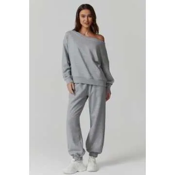 QINSEN Womens Oversized Sweatshirt Off The Shoulder Pullover Long Sleeve Sweatshirts No Hood Light Grey S