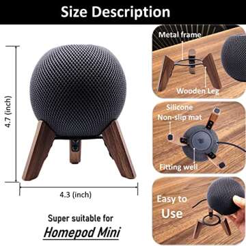 Real Wood Stand for Homepod Mini(2020 Released), Wooden Holder Tripod with Metal Frame,Safe Stable M...