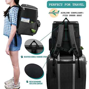 PetAmi Dog Travel Bag Backpack, Airline Approved Dog Bags for Traveling, Puppy Diaper Bag Supplies, Pet Camping Essentials Hiking Accessories Dog Mom Gift, Food Container, Collapsible Bowls, Dark Gray