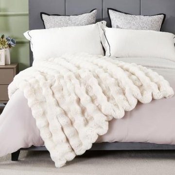 DREAMNINE Decorative Soft Thick Fuzzy Faux Rabbit Fur Throw Blanket for Couch Sofa, Reversible Plush...
