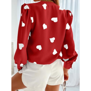 Flowyair Women's V Neck Heart Print Casual Blouse